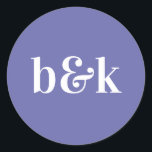 Simple Minimalist Monogram Initials Purple Wedding Classic Round Sticker<br><div class="desc">Modern,  minimal,  minimalist ,  simple wedding design with big bold letters in orange tone colour: VERY PERI,  lilac mauve (colour,  font,  text,  size can be changed).  With date and bride and groom monograms (initials).  Stickers / seals for wedding invitation envelopes. Perfect for that young couple for fall/autumn wedding.</div>