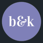 Simple Minimalist Monogram Initials Purple Wedding Classic Round Sticker<br><div class="desc">Modern,  minimal,  minimalist ,  simple wedding design with big bold letters in orange tone colour: VERY PERI,  lilac mauve (colour,  font,  text,  size can be changed).  With date and bride and groom monograms (initials).  Stickers / seals for wedding invitation envelopes. Perfect for that young couple for fall/autumn wedding.</div>