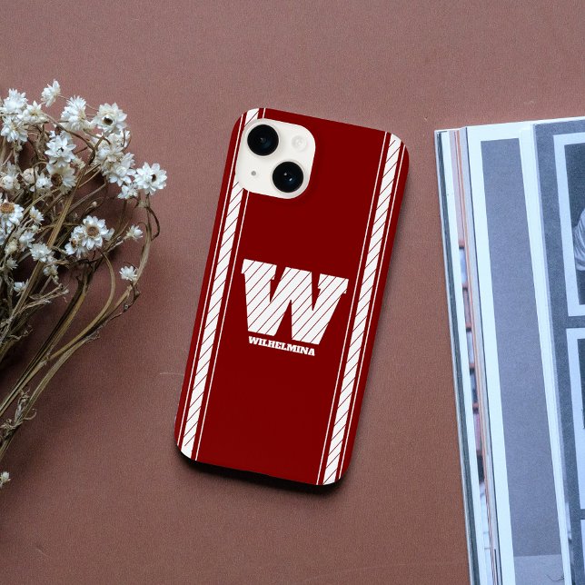 Simple Minimalist Monogram Maroon & White Striped Case-Mate iPhone Case (Creator Uploaded)