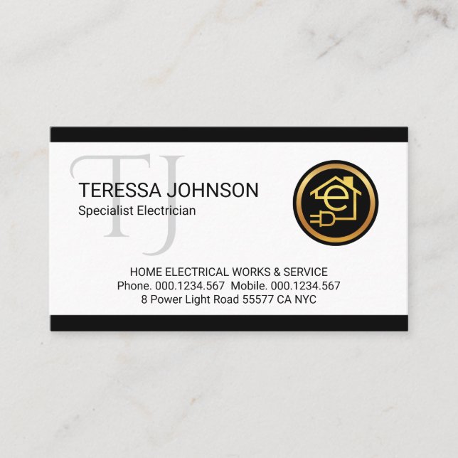 Simple Minimalist Monogram Name Electric Business Card (Front)