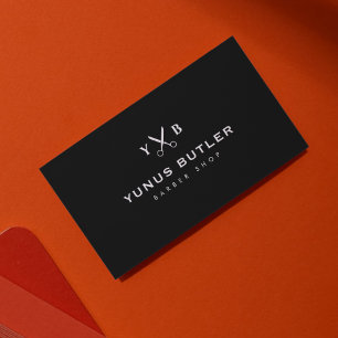 Simple Minimalist Monogram Scissor Barbershop Business Card