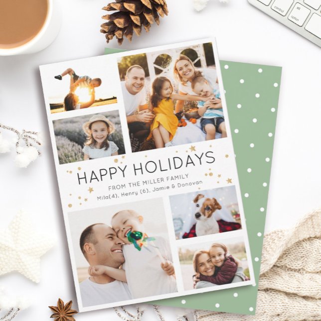 Simple Minimalist Multi Photo Collage Modern Holiday Card (Creator Uploaded)