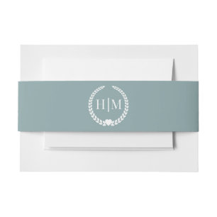 Simple Minimalist Muted Dusty Blue Monogram Invitation Belly Band