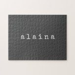 Simple Minimalist Name Design in Black Custom Jigsaw Puzzle<br><div class="desc">This stylish custom puzzle features a simple minimalist design of your name in a retro typewriter font in white on a black background. Great gift idea!</div>