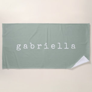 Simple Minimalist Name Design in Sage Custom      Beach Towel