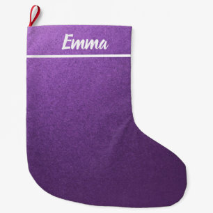 Simple Minimalist Name Script Purple Large Christmas Stocking