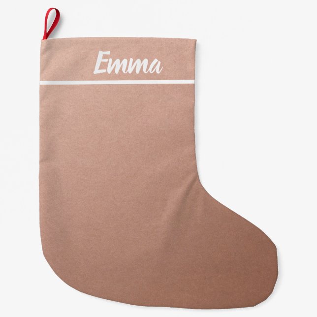Simple Minimalist Name Script Rose Gold Large Christmas Stocking (Front)