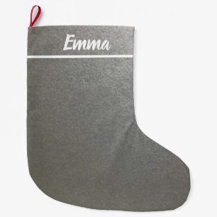 Simple Minimalist Name Script Silver Large Christmas Stocking