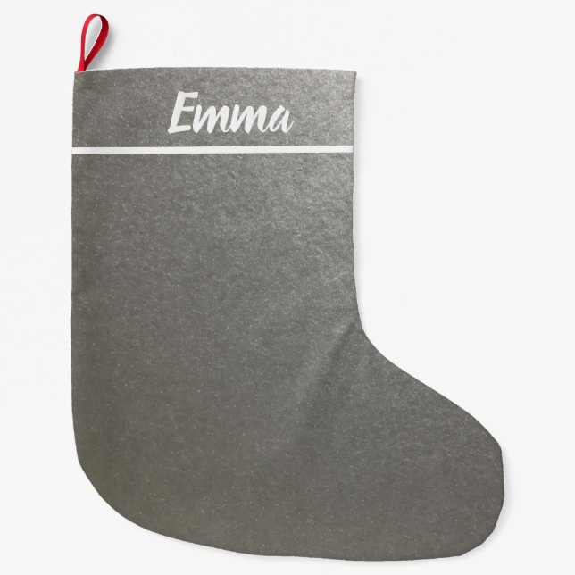 Simple Minimalist Name Script Silver Large Christmas Stocking (Front)