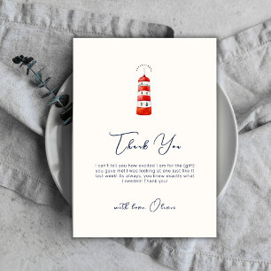Simple Minimalist Nautical Lighthouse Baby Shower  Thank You Card