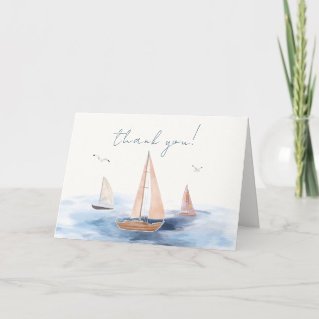 Simple Minimalist Nautical Sailboat Baby Shower Thank You Card (Front)