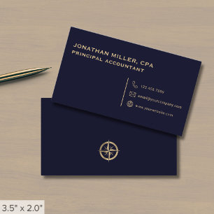 Simple Minimalist Navy Blue and Gold Business Card