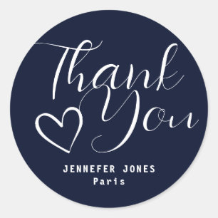 Simple Minimalist Navy Blue Calligraphy Heart Classic Round Sticker
