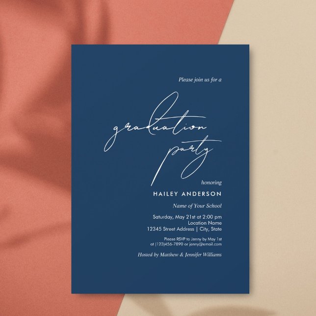 Simple Minimalist Navy Blue Graduation Party Invitation (Creator Uploaded)