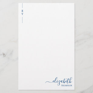 Simple Minimalist Navy Blue Monogram Initial Stationery