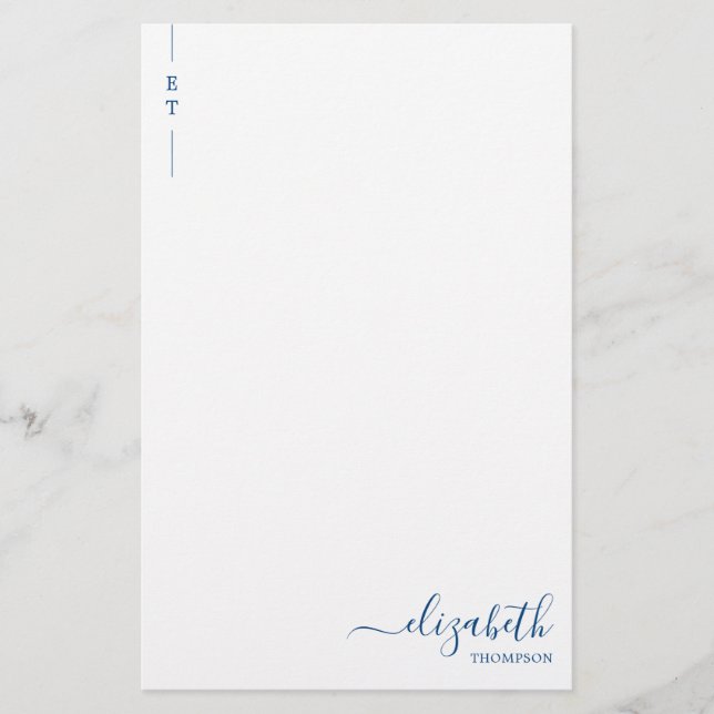 Simple Minimalist Navy Blue Monogram Initial Stationery (Front)