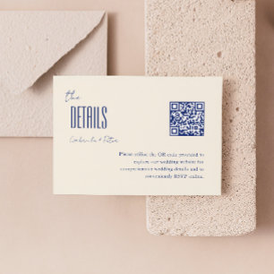 Simple Minimalist Navy Blue QR Code Wedding Enclosure Card