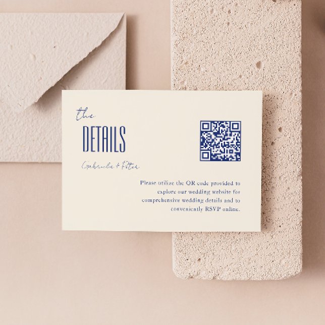 Simple Minimalist Navy Blue QR Code Wedding Enclosure Card (Creator Uploaded)