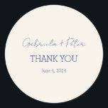 Simple Minimalist Navy Blue Wedding Thank You Classic Round Sticker<br><div class="desc">Convey appreciation with our Simple Minimalist Navy Blue Wedding Thank You Classic Round Sticker. The sleek design and deep navy blue hue add a touch of sophistication. Order now for a stylish and functional thank you sticker,  perfect for adding a personalised touch to your wedding favours.</div>