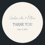 Simple Minimalist Navy Blue Wedding Thank You Classic Round Sticker<br><div class="desc">Convey appreciation with our Simple Minimalist Navy Blue Wedding Thank You Classic Round Sticker. The sleek design and deep navy blue hue add a touch of sophistication. Order now for a stylish and functional thank you sticker,  perfect for adding a personalised touch to your wedding favours.</div>