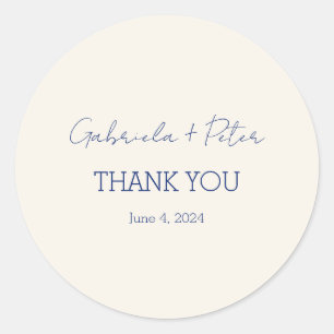 Simple Minimalist Navy Blue Wedding Thank You Classic Round Sticker