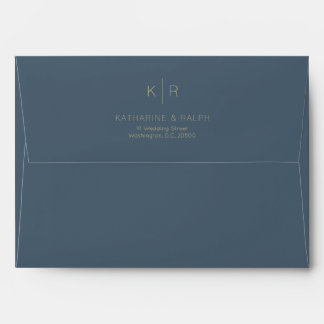 Simple Minimalist Navy Monogram Wedding Envelope