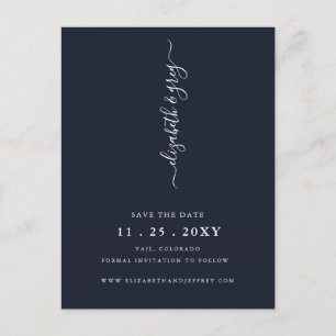 Simple Minimalist Navy Save The Date   Announcement Postcard