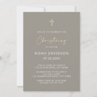 Simple Minimalist Neutral Gold Cross Christening