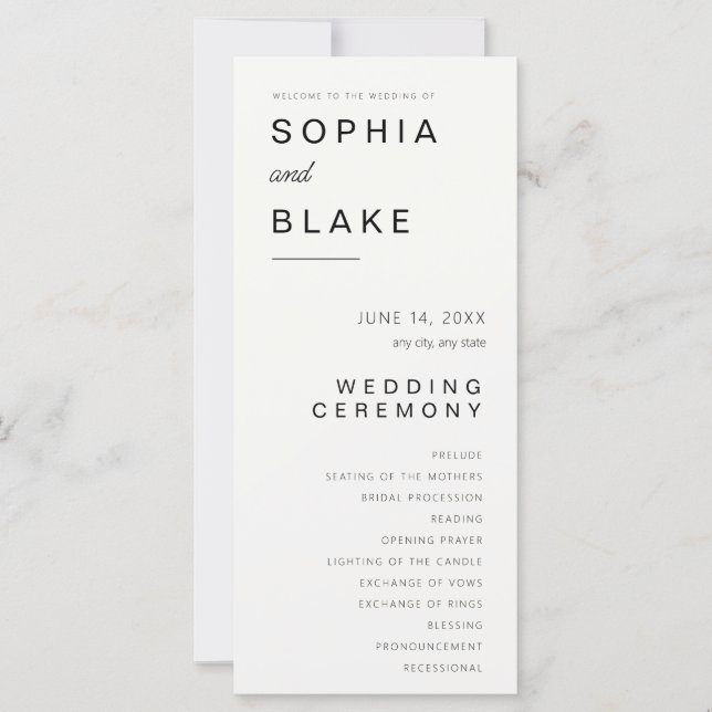 Simple Minimalist Off White Wedding Program (Front)