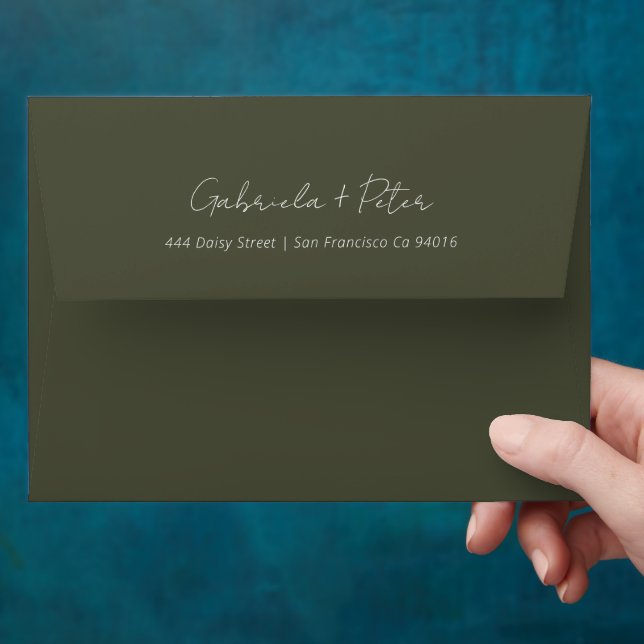 Simple Minimalist Olive Green Modern Wedding Envelope (Hand)