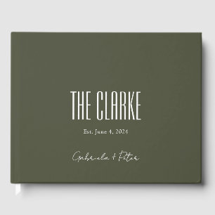 Simple Minimalist Olive Green Modern Wedding Guest Book