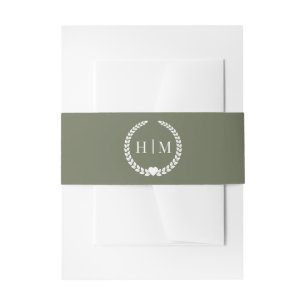 Simple Minimalist Olive Green Monogram  Invitation Belly Band