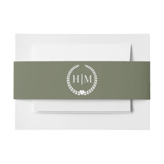 Simple Minimalist Olive Green Monogram Invitation Belly Band