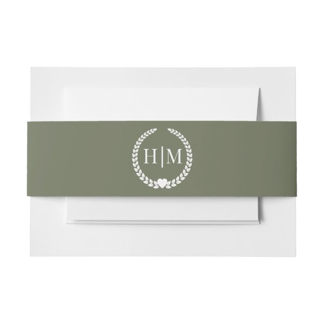 Simple Minimalist Olive Green Monogram Invitation Belly Band (Front Example)