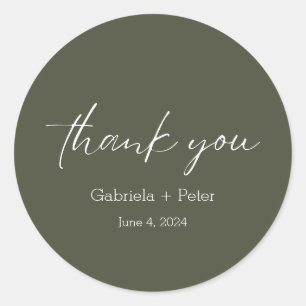 Simple Minimalist Olive Green Wedding Thank You Classic Round Sticker