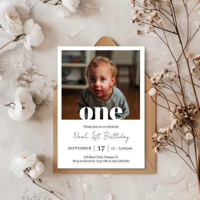 Simple Minimalist One Square Photo First Birthday Invitation (Creator Uploaded)