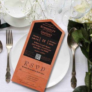 Simple Minimalist Orange Black QR Code All In One Invitation