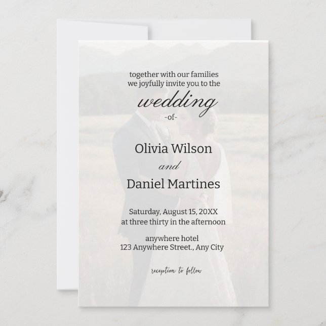 Simple Minimalist Overlay Photo Wedding Invitation (Front)
