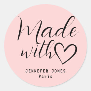 Simple Minimalist Pastel Pink Made With Love Heart Classic Round Sticker