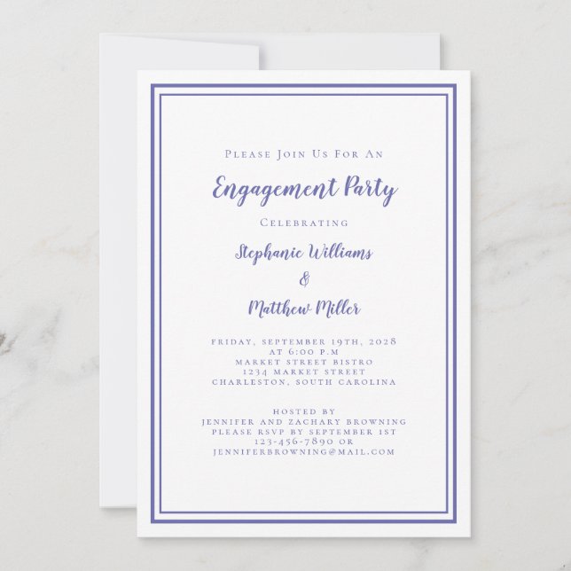 Simple Minimalist Periwinkle Blue Engagement Party Invitation (Front)