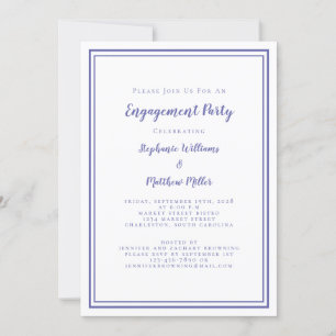 Simple Minimalist Periwinkle Blue Engagement Party Invitation