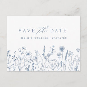 Simple Minimalist Periwinkle Floral Save the Date Postcard