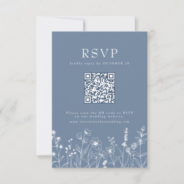 Simple Minimalist Periwinkle Wildflower QR Code RSVP Card (Front)