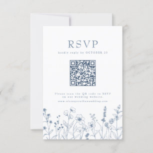 Simple Minimalist Periwinkle Wildflower QR Code RSVP Card