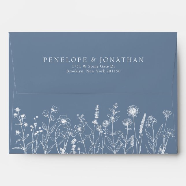 Simple Minimalist Periwinkle Wildflower Wedding Envelope (Back (Top Flap))