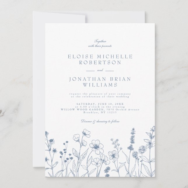 Simple Minimalist Periwinkle Wildflower Wedding Invitation (Front)