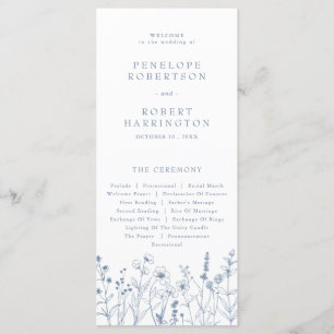 Simple Minimalist Periwinkle Wildflower Wedding Programme