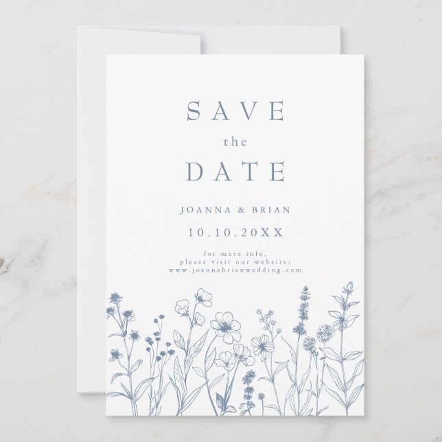 Simple Minimalist Periwinkle Wildflower Wedding Save The Date (Front)