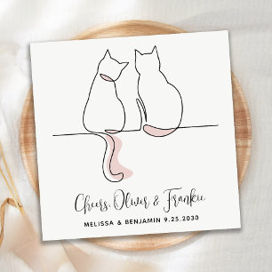 Simple Minimalist Personalised Cheers Cat Wedding  Napkin