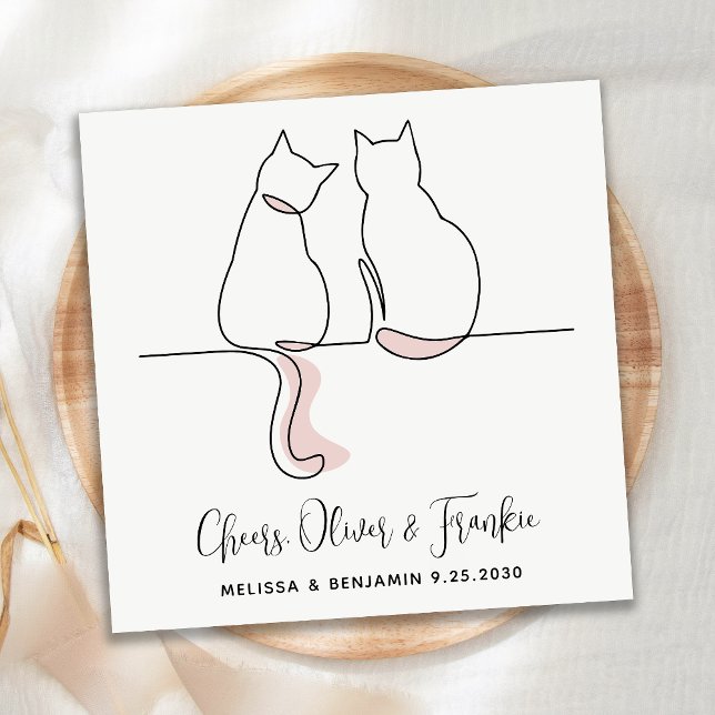 Simple Minimalist Personalised Cheers Cat Wedding  Napkin (Creator Uploaded)